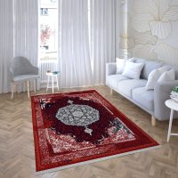 فرش ماشینی طرح وینتیج 343 زمینه لاکی 1000 شانه