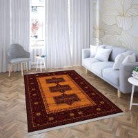 فرش ماشینی هیوا طرح بلوچ 2-204 زمینه زرد 700 شانه
