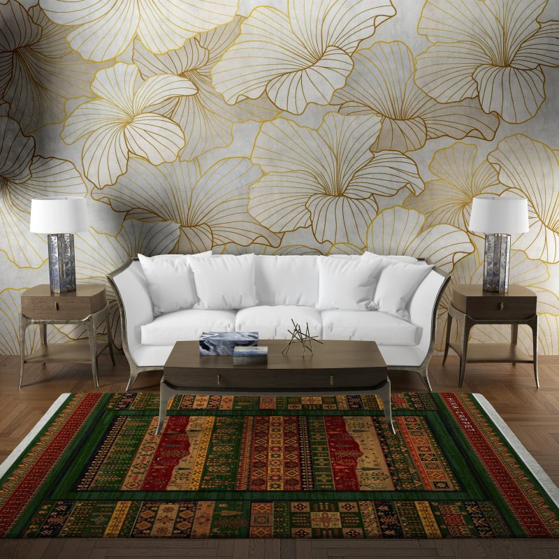 فرش ماشینی هیوا طرح بوستان 520-G سبز ۷۰۰ شانه