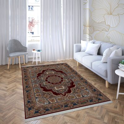 فرش ماشینی هیوا طرح کلاسیک R-116 لاکی ۷۰۰ شانه