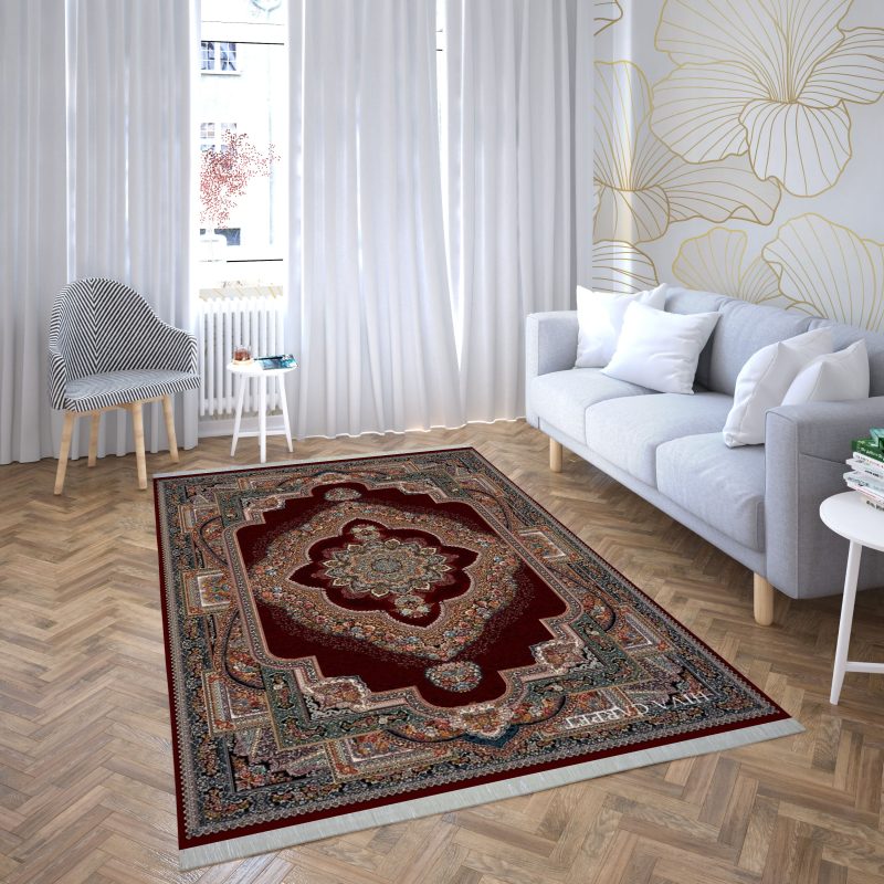 فرش ماشینی هیوا طرح کلاسیک R-104 لاکی ۷۰۰ شانه