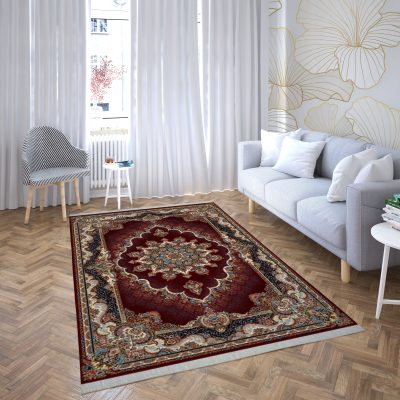 فرش ماشینی هیوا طرح کلاسیک R-101 لاکی ۷۰۰ شانه