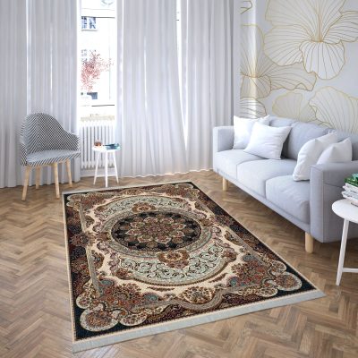 فرش ماشینی هیوا طرح کلاسیک C-102 کرم ۷۰۰ شانه
