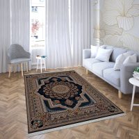 فرش ماشینی هیوا طرح کلاسیک N-109 سرمه ای ۷۰۰ شانه