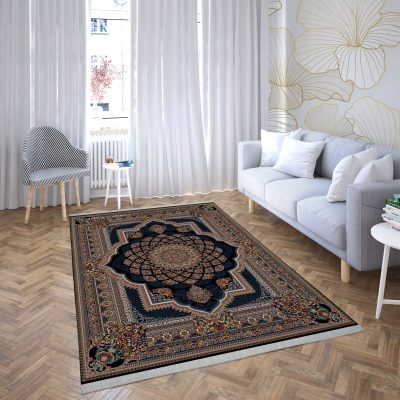 فرش ماشینی هیوا طرح کلاسیک N-109 سرمه ای ۷۰۰ شانه