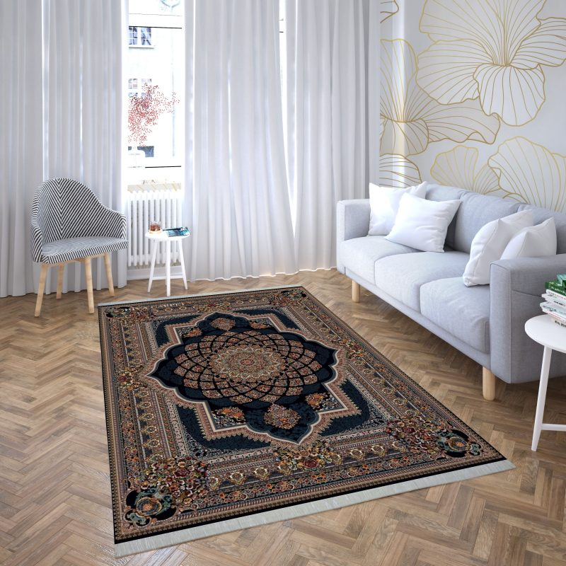 فرش ماشینی هیوا طرح کلاسیک N-109 سرمه ای ۷۰۰ شانه