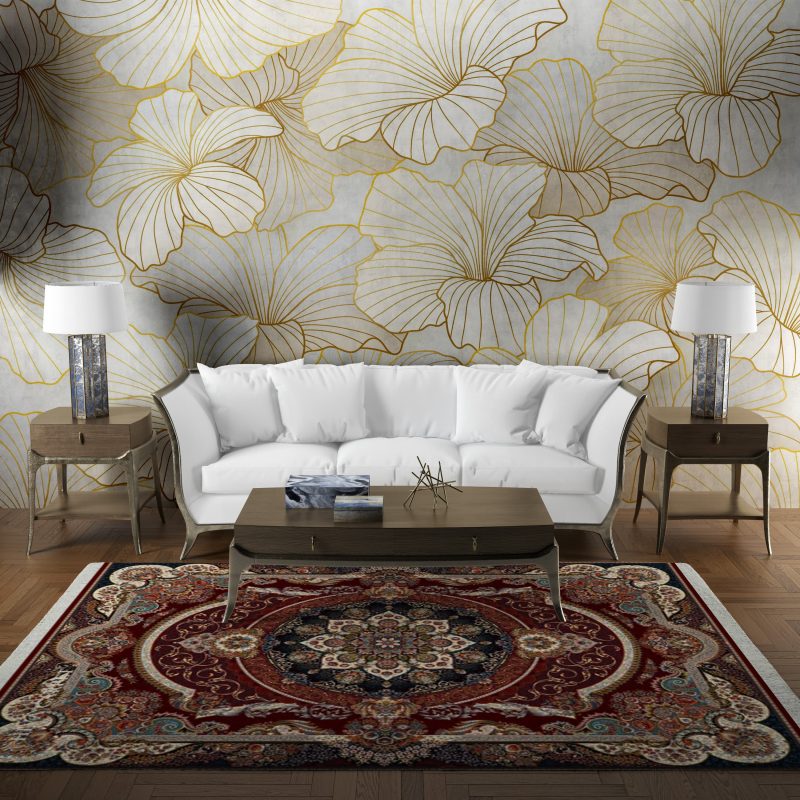 فرش ماشینی هیوا طرح کلاسیک R-102 لاکی ۷۰۰ شانه