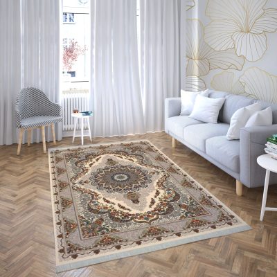 فرش ماشینی هیوا طرح کلاسیک C-119 کرم ۷۰۰ شانه