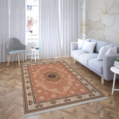 فرش ماشینی هیوا طرح کلاسیک BE-117 بژ ۷۰۰ شانه