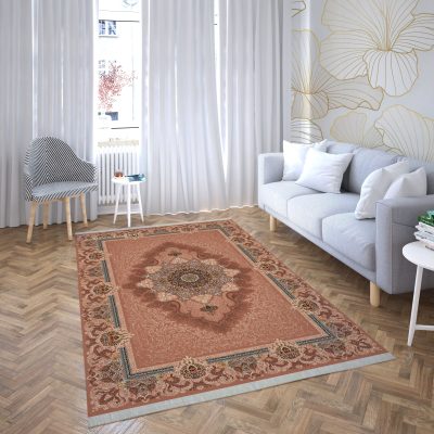فرش ماشینی هیوا طرح کلاسیک BE-122 بژ ۷۰۰ شانه
