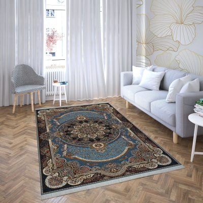 فرش ماشینی هیوا طرح کلاسیک B-102 آبی ۷۰۰ شانه