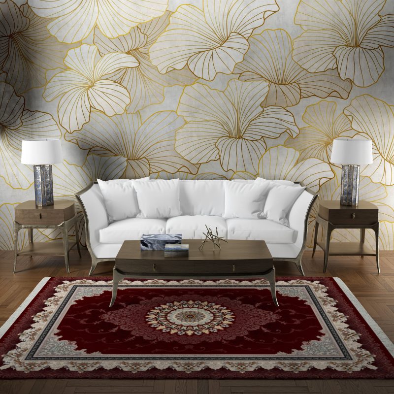 فرش ماشینی هیوا طرح کلاسیک R-121 لاکی ۷۰۰ شانه