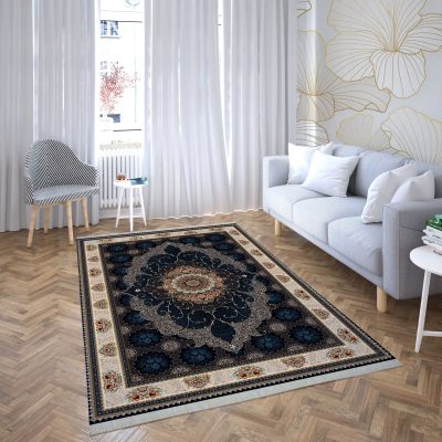 فرش ماشینی هیوا طرح کلاسیک N-117 سرمه ای ۷۰۰ شانه