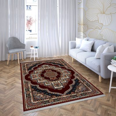 فرش ماشینی هیوا طرح کلاسیک R-103 لاکی ۷۰۰ شانه