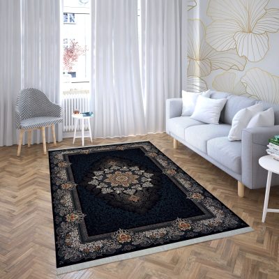 فرش ماشینی هیوا طرح کلاسیک N-122 سرمه ای ۷۰۰ شانه