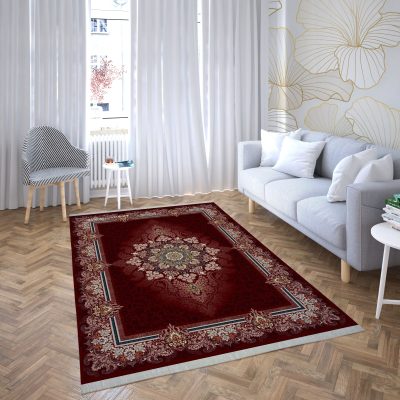 فرش ماشینی هیوا طرح کلاسیک R-122 لاکی ۷۰۰ شانه