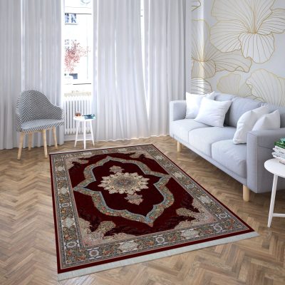 فرش ماشینی هیوا طرح کلاسیک R-120 لاکی ۷۰۰ شانه