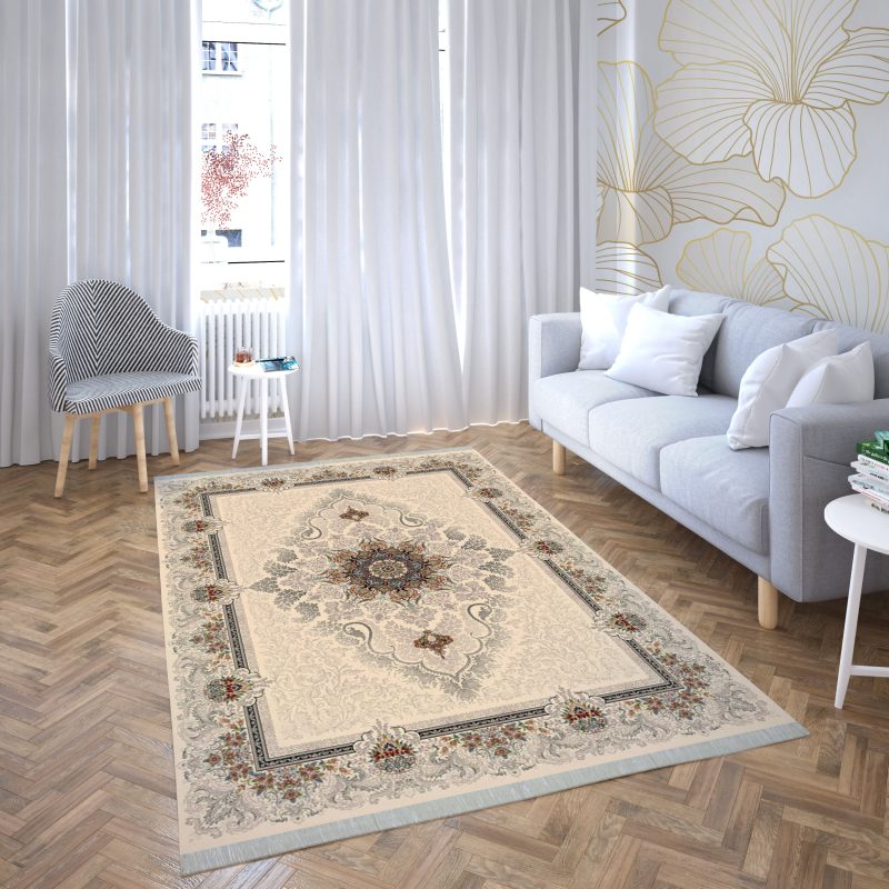 فرش ماشینی هیوا طرح کلاسیک C-122 کرم ۷۰۰ شانه