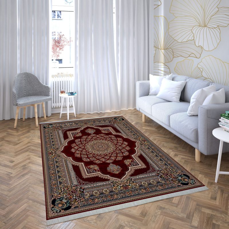 فرش ماشینی هیوا طرح کلاسیک R-109 لاکی ۷۰۰ شانه