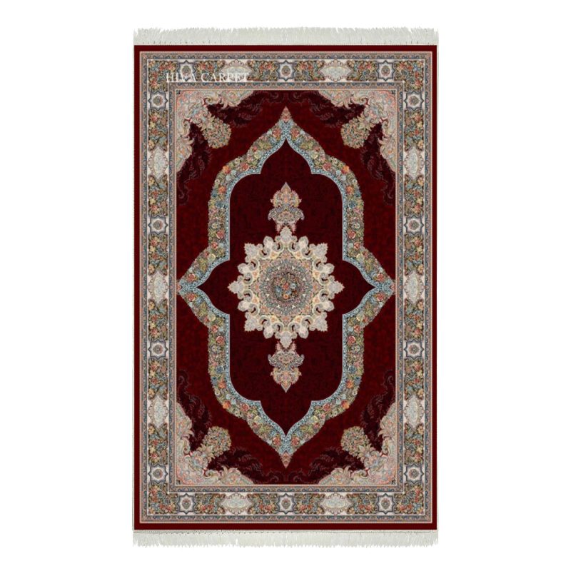 فرش ماشینی هیوا طرح کلاسیک R-120 لاکی ۷۰۰ شانه