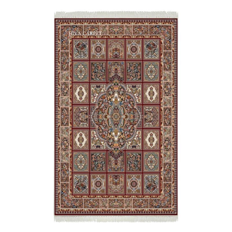 فرش ماشینی هیوا طرح کلاسیک R-125 لاکی ۷۰۰ شانه