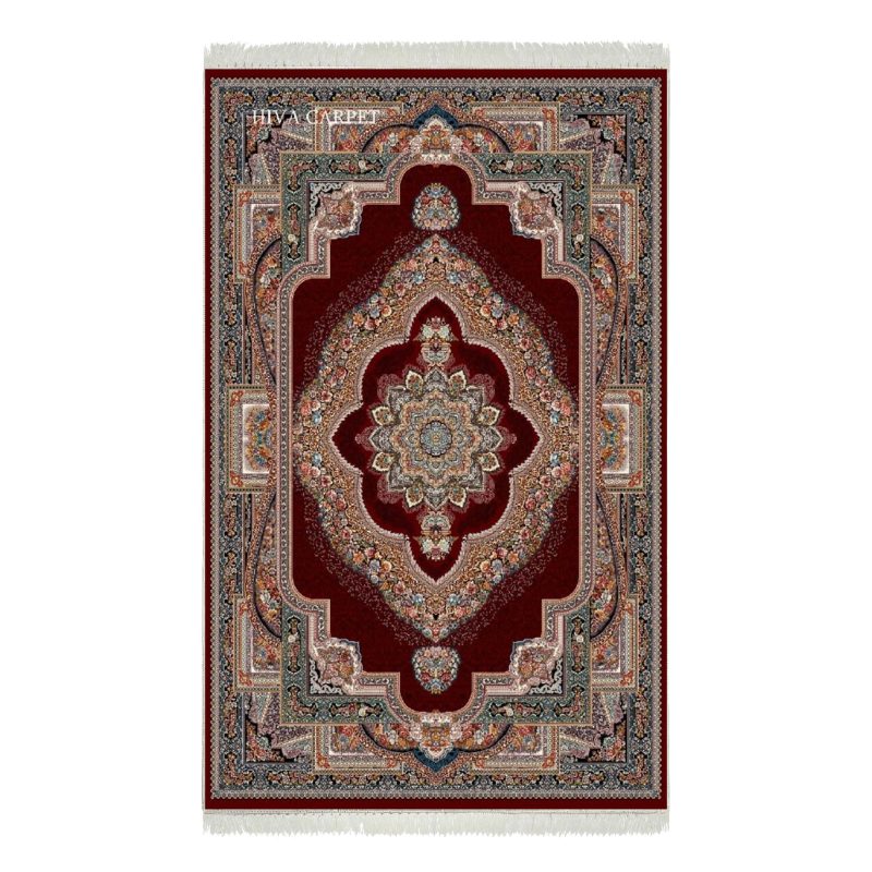 فرش ماشینی هیوا طرح کلاسیک R-104 لاکی ۷۰۰ شانه