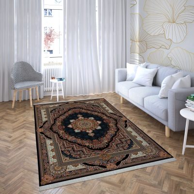 فرش ماشینی هیوا طرح کلاسیک N-110 سرمه ای ۷۰۰ شانه
