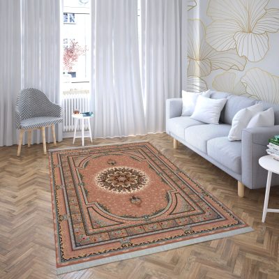 فرش ماشینی هیوا طرح کلاسیک BE-129 بژ ۷۰۰ شانه