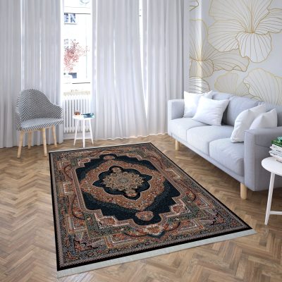 فرش ماشینی هیوا طرح کلاسیک N-104 سرمه ای ۷۰۰ شانه