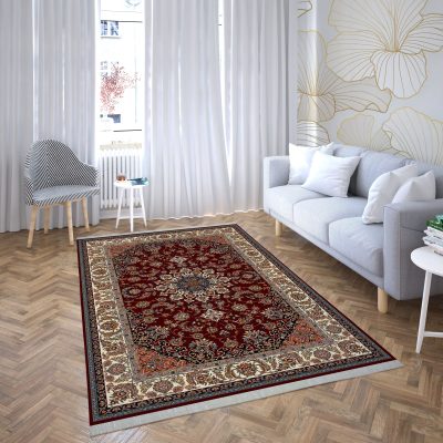 فرش ماشینی هیوا طرح کلاسیک R-115 لاکی ۷۰۰ شانه
