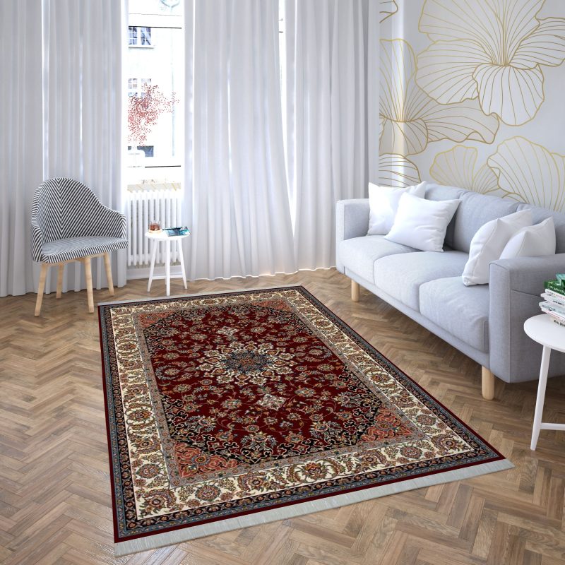 فرش ماشینی هیوا طرح کلاسیک R-115 لاکی ۷۰۰ شانه