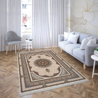 فرش ماشینی هیوا طرح کلاسیک C-129 کرم ۷۰۰ شانه