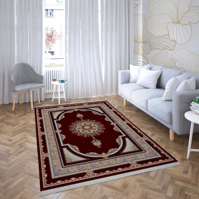 فرش ماشینی هیوا طرح کلاسیک R-129 لاکی ۷۰۰ شانه