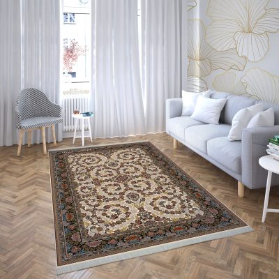 فرش ماشینی هیوا طرح کلاسیک C-112 کرم ۷۰۰ شانه