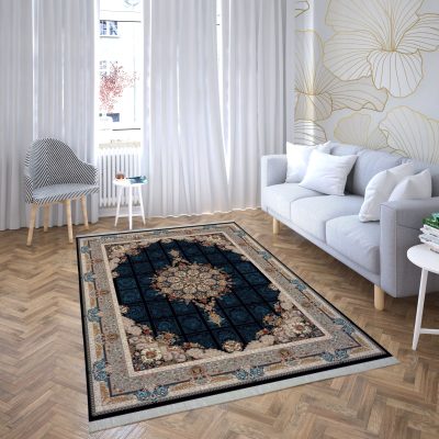 فرش ماشینی هیوا طرح کلاسیک N-132 سرمه ای ۷۰۰ شانه