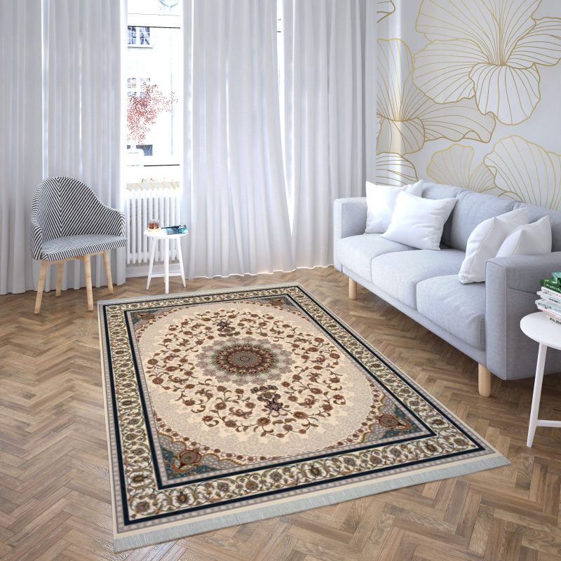 فرش ماشینی هیوا طرح کلاسیک C-127 کرم ۷۰۰ شانه