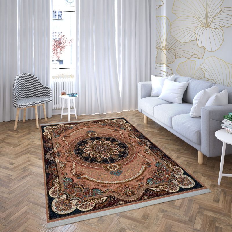 فرش ماشینی هیوا طرح کلاسیک BE-102 بژ ۷۰۰ شانه