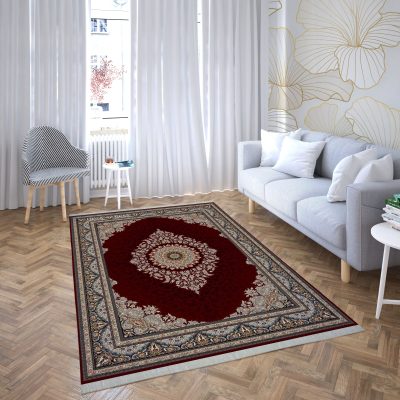 فرش ماشینی هیوا طرح کلاسیک R-126 لاکی ۷۰۰ شانه