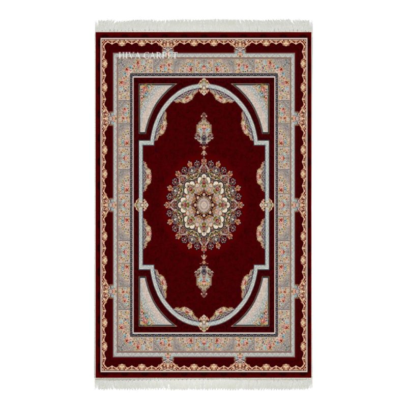 فرش ماشینی هیوا طرح کلاسیک R-129 لاکی ۷۰۰ شانه