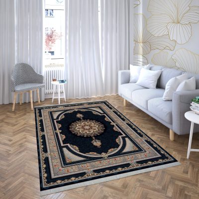فرش ماشینی هیوا طرح کلاسیک N-129 سرمه ای ۷۰۰ شانه