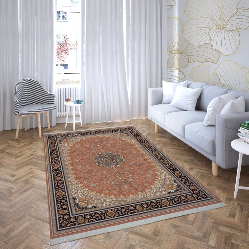 فرش ماشینی هیوا طرح کلاسیک BE-128 بژ ۷۰۰ شانه