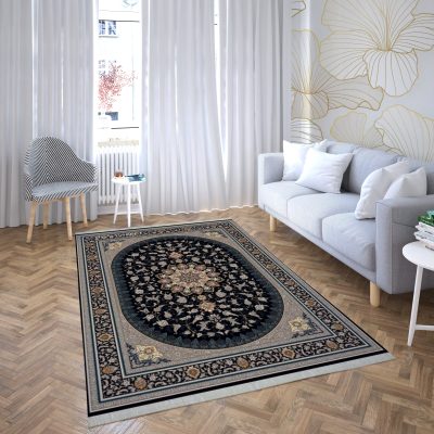 فرش ماشینی هیوا طرح کلاسیک N-128 سرمه ای ۷۰۰ شانه