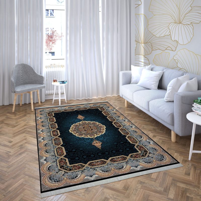 فرش ماشینی هیوا طرح کلاسیک N-106 سرمه ای ۷۰۰ شانه