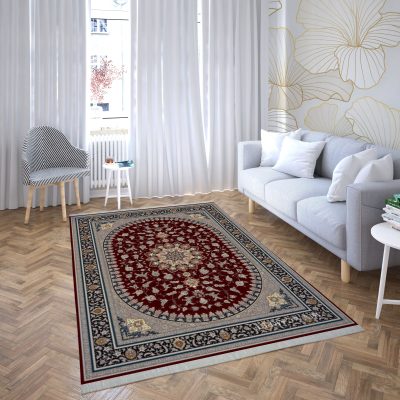فرش ماشینی هیوا طرح کلاسیک R-128 لاکی ۷۰۰ شانه