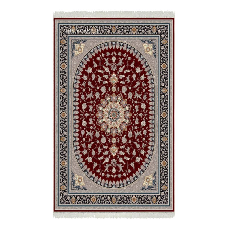 فرش ماشینی هیوا طرح کلاسیک R-128 لاکی ۷۰۰ شانه