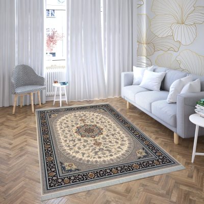 فرش ماشینی هیوا طرح کلاسیک C-128 کرم ۷۰۰ شانه