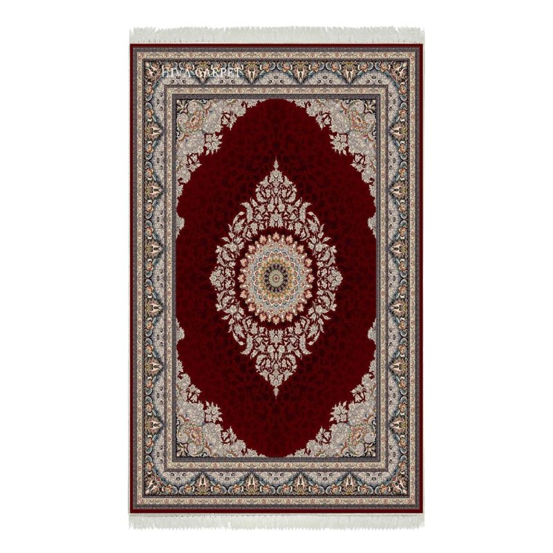فرش ماشینی هیوا طرح کلاسیک R-126 لاکی ۷۰۰ شانه