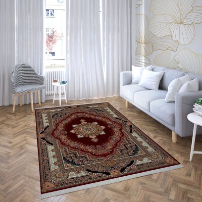 فرش ماشینی هیوا طرح کلاسیک R-110 لاکی ۷۰۰ شانه