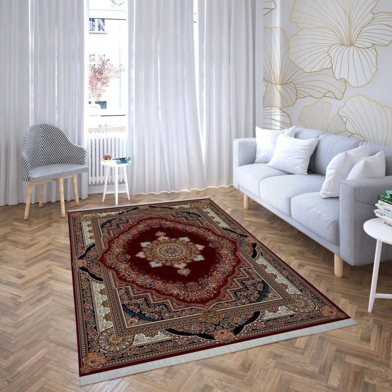 فرش ماشینی هیوا طرح کلاسیک R-110 لاکی ۷۰۰ شانه