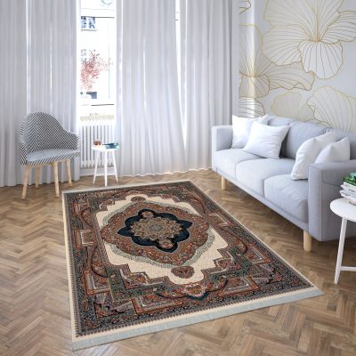 فرش ماشینی هیوا طرح کلاسیک C-104 کرم ۷۰۰ شانه